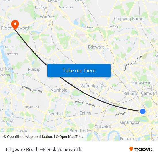 Edgware Road to Rickmansworth map