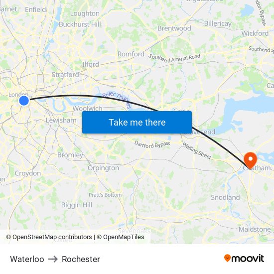 Waterloo to Rochester map