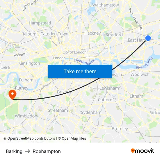 Barking to Roehampton map