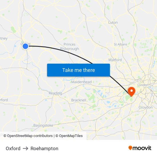 Oxford to Roehampton map