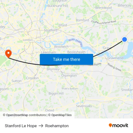 Stanford Le Hope to Roehampton map