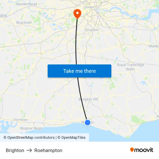 Brighton to Roehampton map