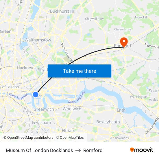 Museum Of London Docklands to Romford map