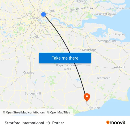 Stratford International to Rother map