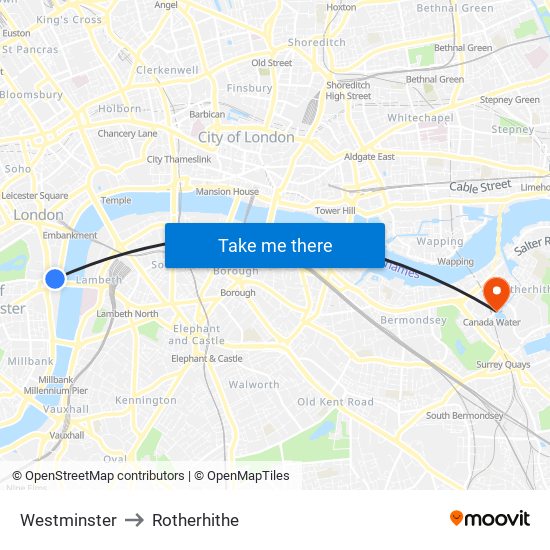 Westminster to Rotherhithe map