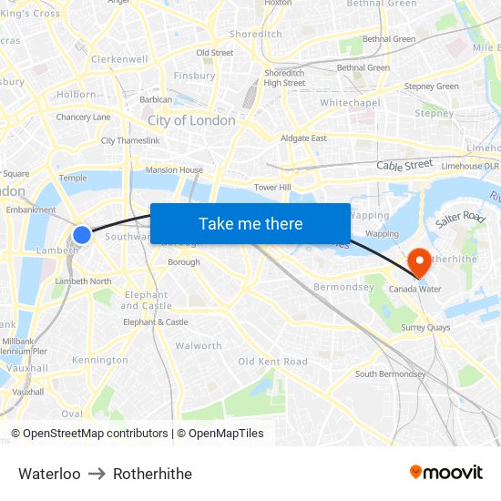 Waterloo to Rotherhithe map