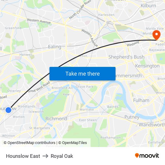 Hounslow East to Royal Oak map