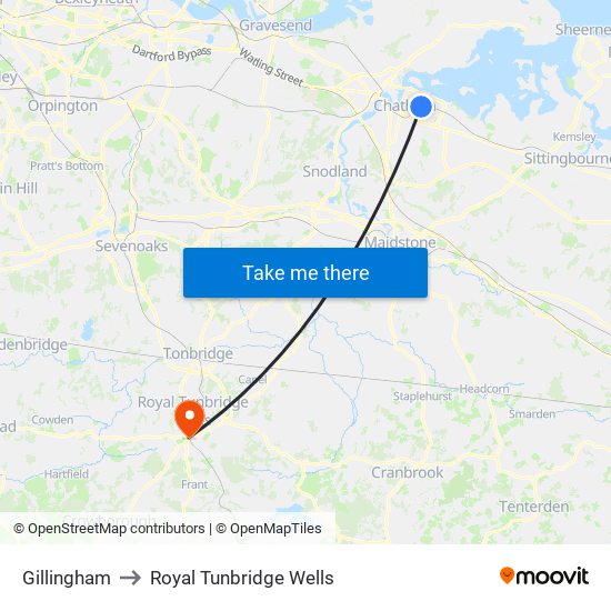 Gillingham to Royal Tunbridge Wells map