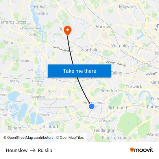 Hounslow to Ruislip map