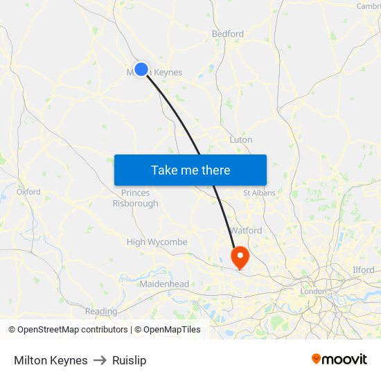 Milton Keynes to Ruislip map