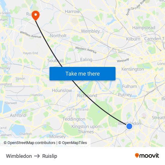 Wimbledon to Ruislip map