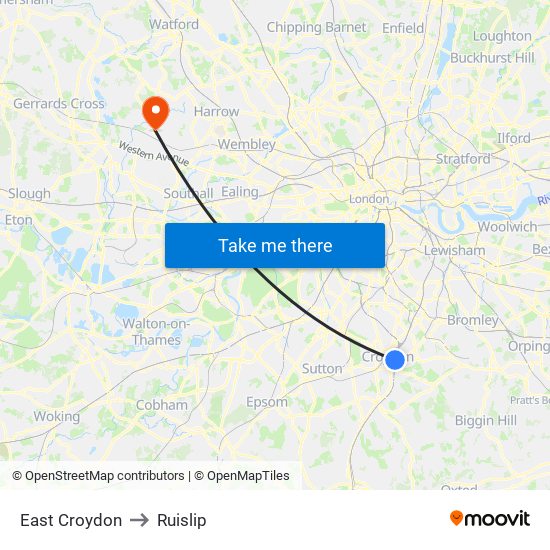 East Croydon to Ruislip map