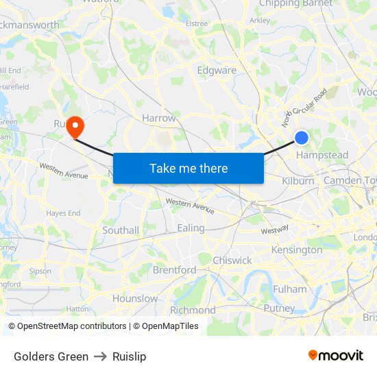 Golders Green to Ruislip map
