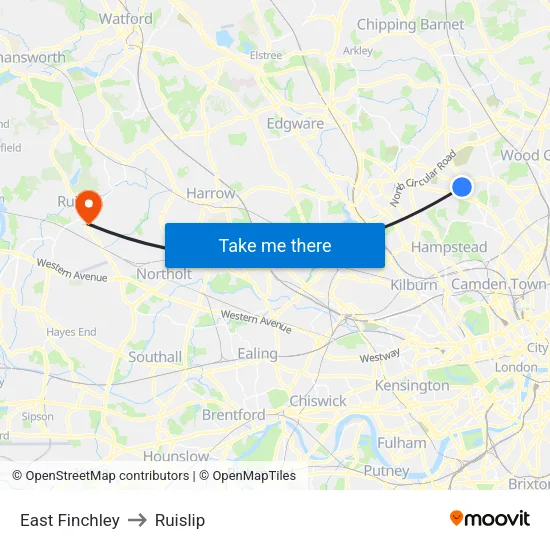 East Finchley to Ruislip map
