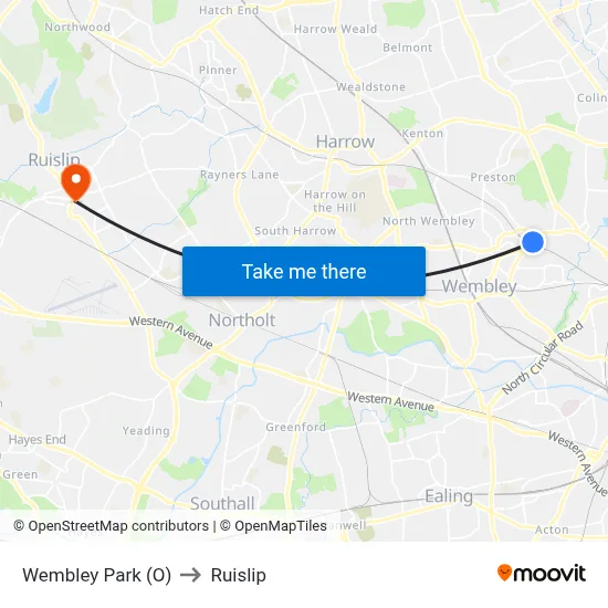 Wembley Park (O) to Ruislip map