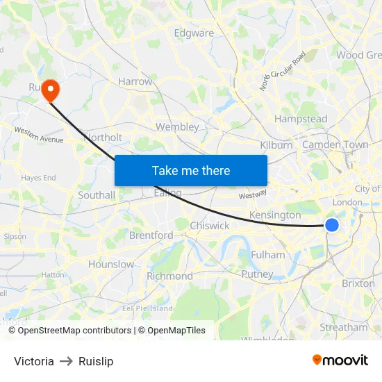 Victoria to Ruislip map