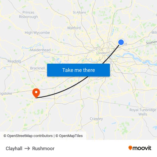 Clayhall to Rushmoor map