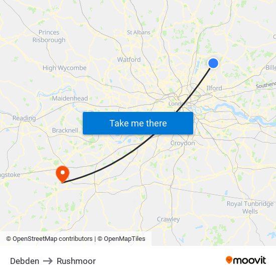 Debden to Rushmoor map