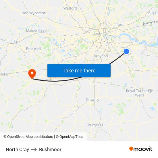 North Cray to Rushmoor map