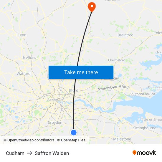 Cudham to Saffron Walden map