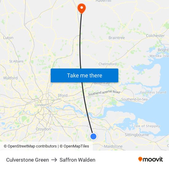 Culverstone Green to Saffron Walden map