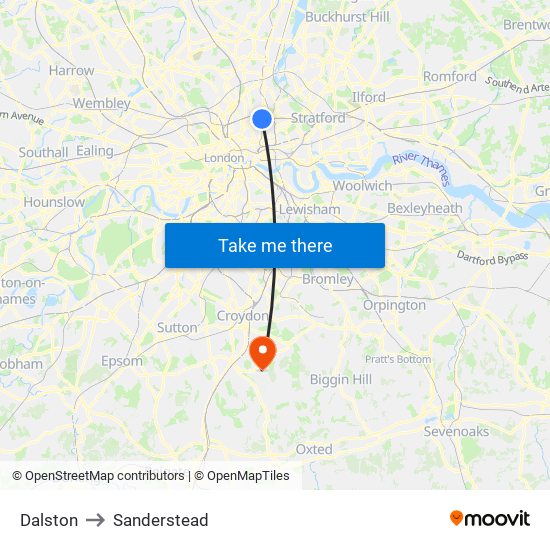 Dalston to Sanderstead map