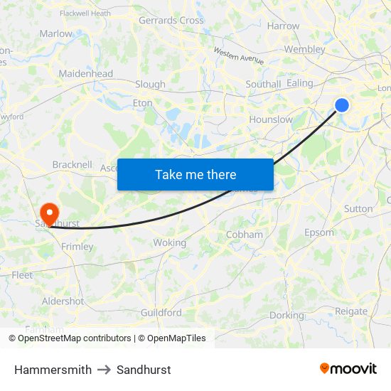 Hammersmith to Sandhurst map