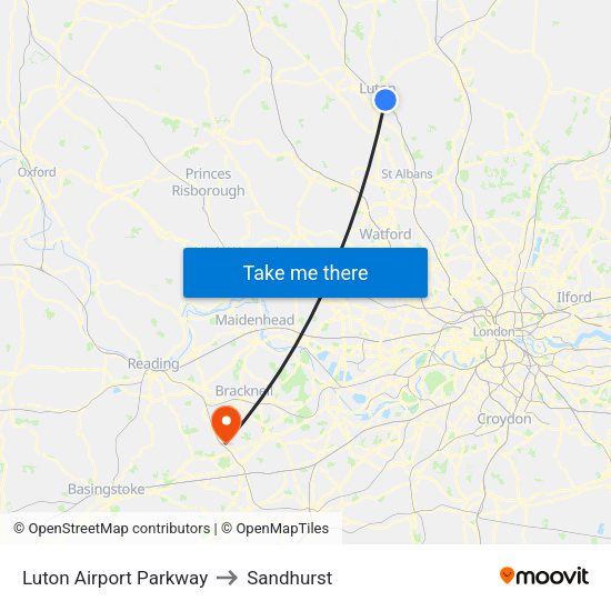 Luton Airport Parkway to Sandhurst map