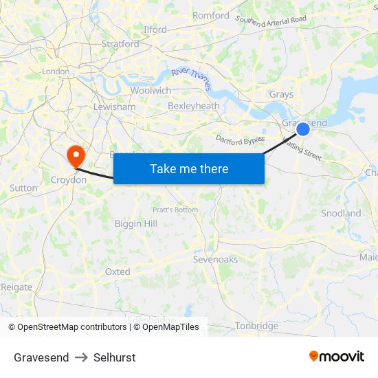 Gravesend to Selhurst map