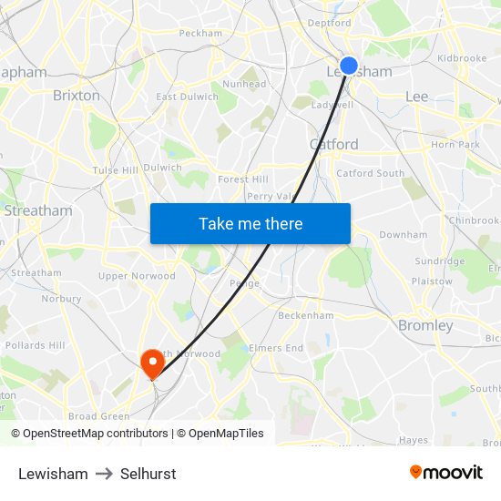 Lewisham to Selhurst map