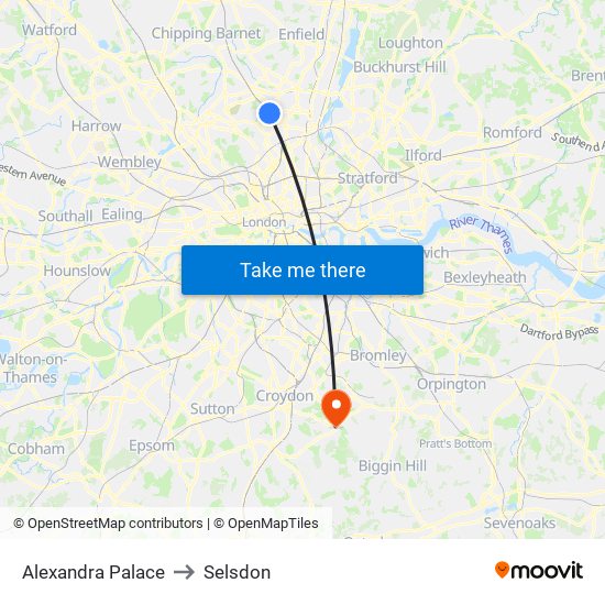 Alexandra Palace to Selsdon map