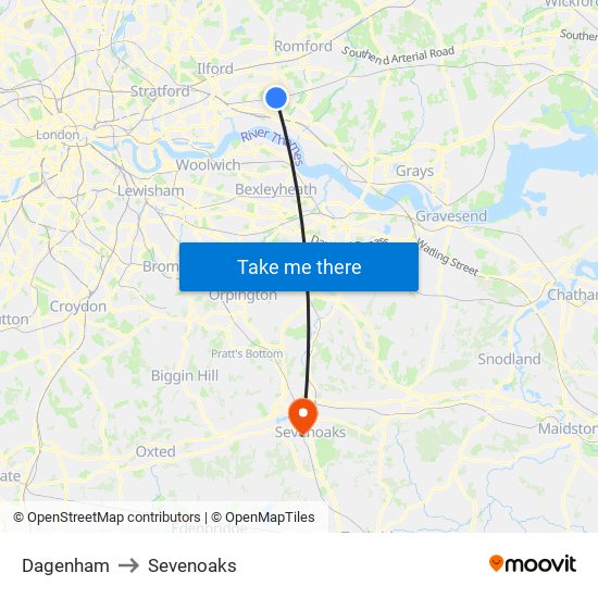 Dagenham to Sevenoaks map