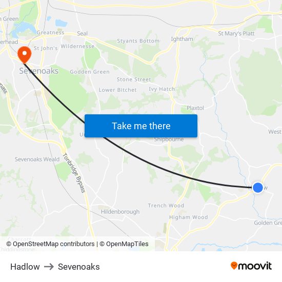 Hadlow to Sevenoaks map