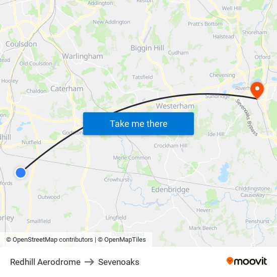 Redhill Aerodrome to Sevenoaks map