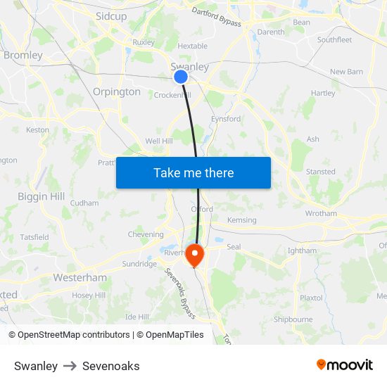 Swanley to Sevenoaks map