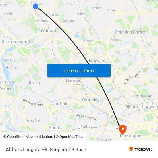 Abbots Langley to Shepherd'S Bush map