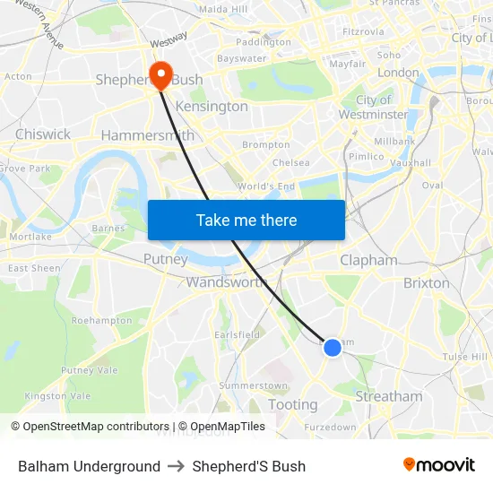 Balham Underground to Shepherd'S Bush map