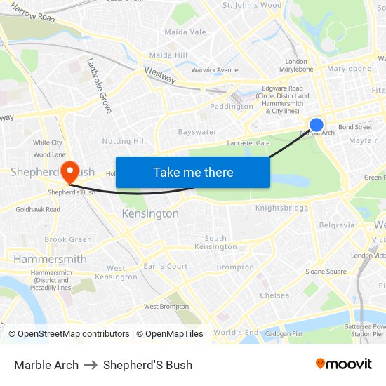 Marble Arch to Shepherd'S Bush map