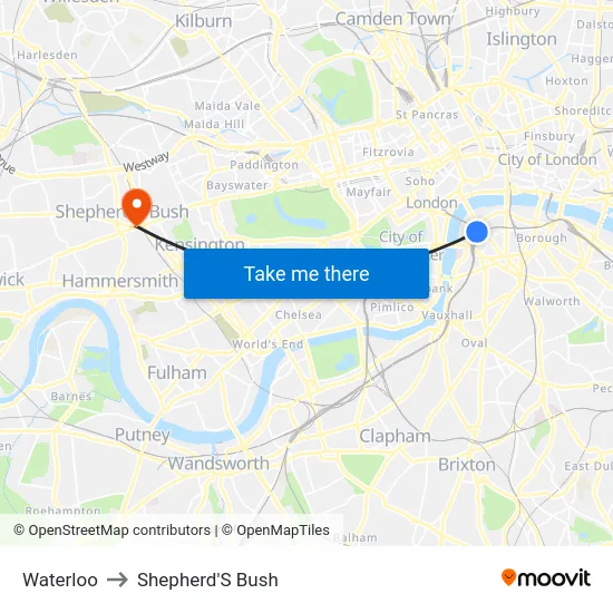 Waterloo to Shepherd'S Bush map