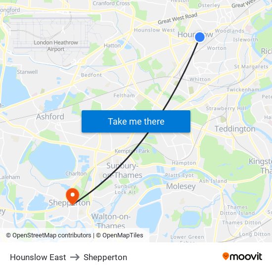 Hounslow East to Shepperton map