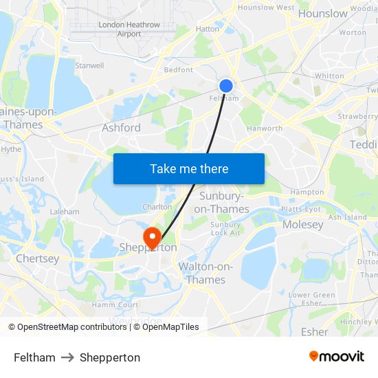 Feltham to Shepperton map