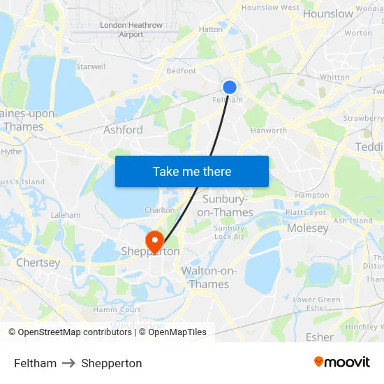 Feltham to Shepperton map