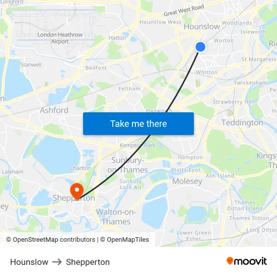 Hounslow to Shepperton map
