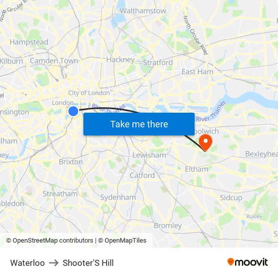 Waterloo to Shooter'S Hill map