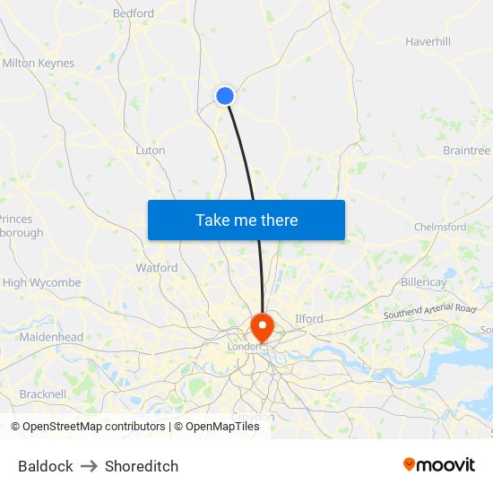 Baldock to Shoreditch map