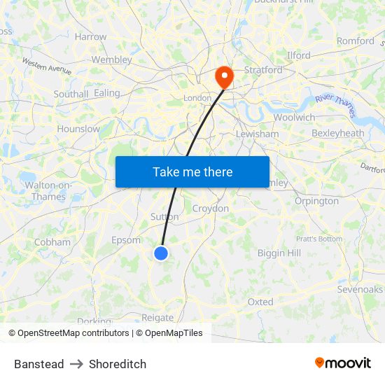 Banstead to Shoreditch map