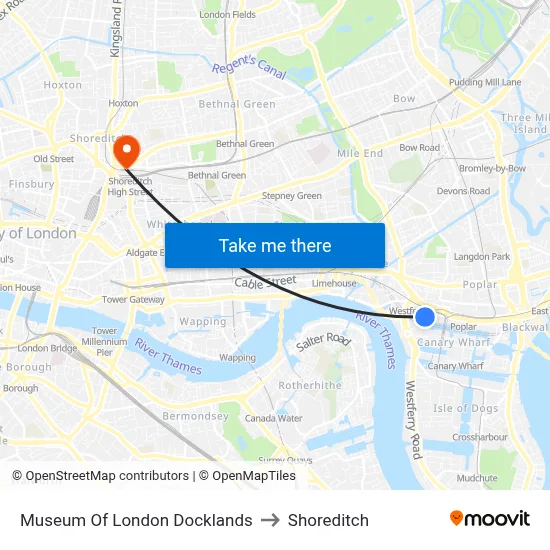Museum Of London Docklands to Shoreditch with public transportation