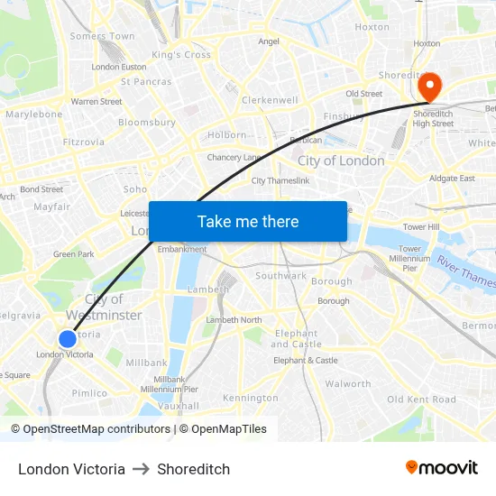 London Victoria to Shoreditch map