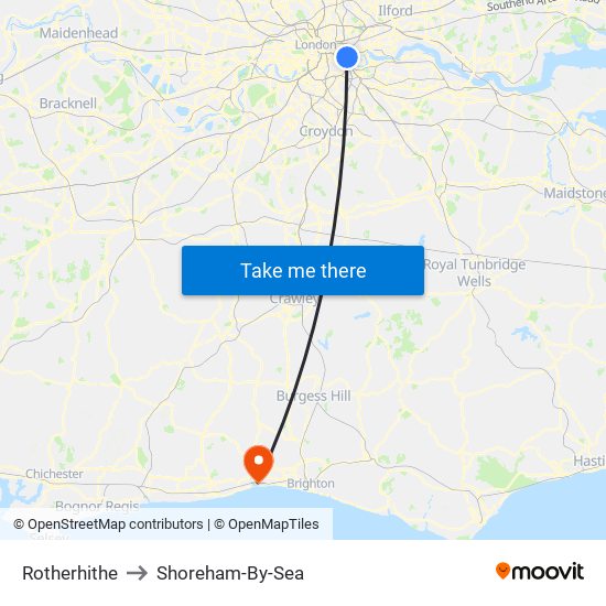 Rotherhithe to Shoreham-By-Sea map