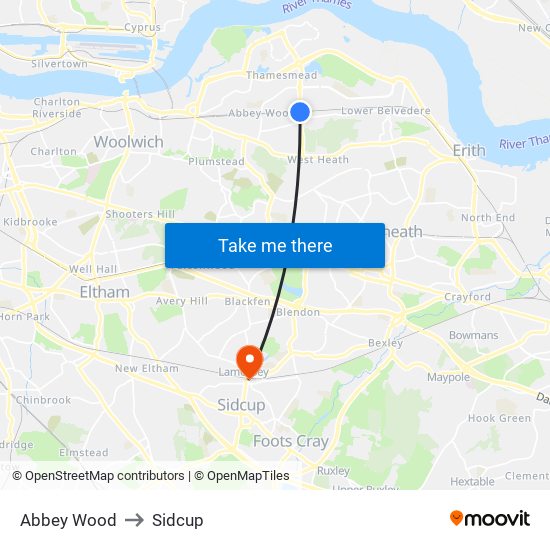 Abbey Wood to Sidcup map